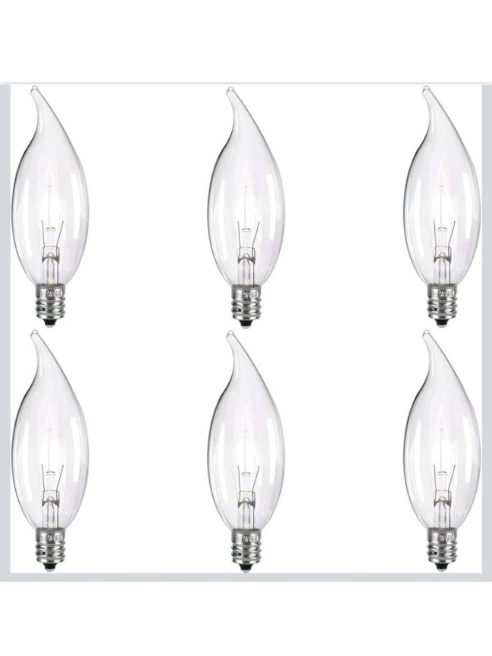 6 pc Candelabra Light Bulbs 60W E12 Base 2700K Warm White Dimmable Clear Glass